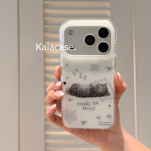 kaia 日系慵懒风晚安猫咪星星适用苹果18promax手机壳iphone16pro新款16女17pro创意15pro全包软边防摔手机套