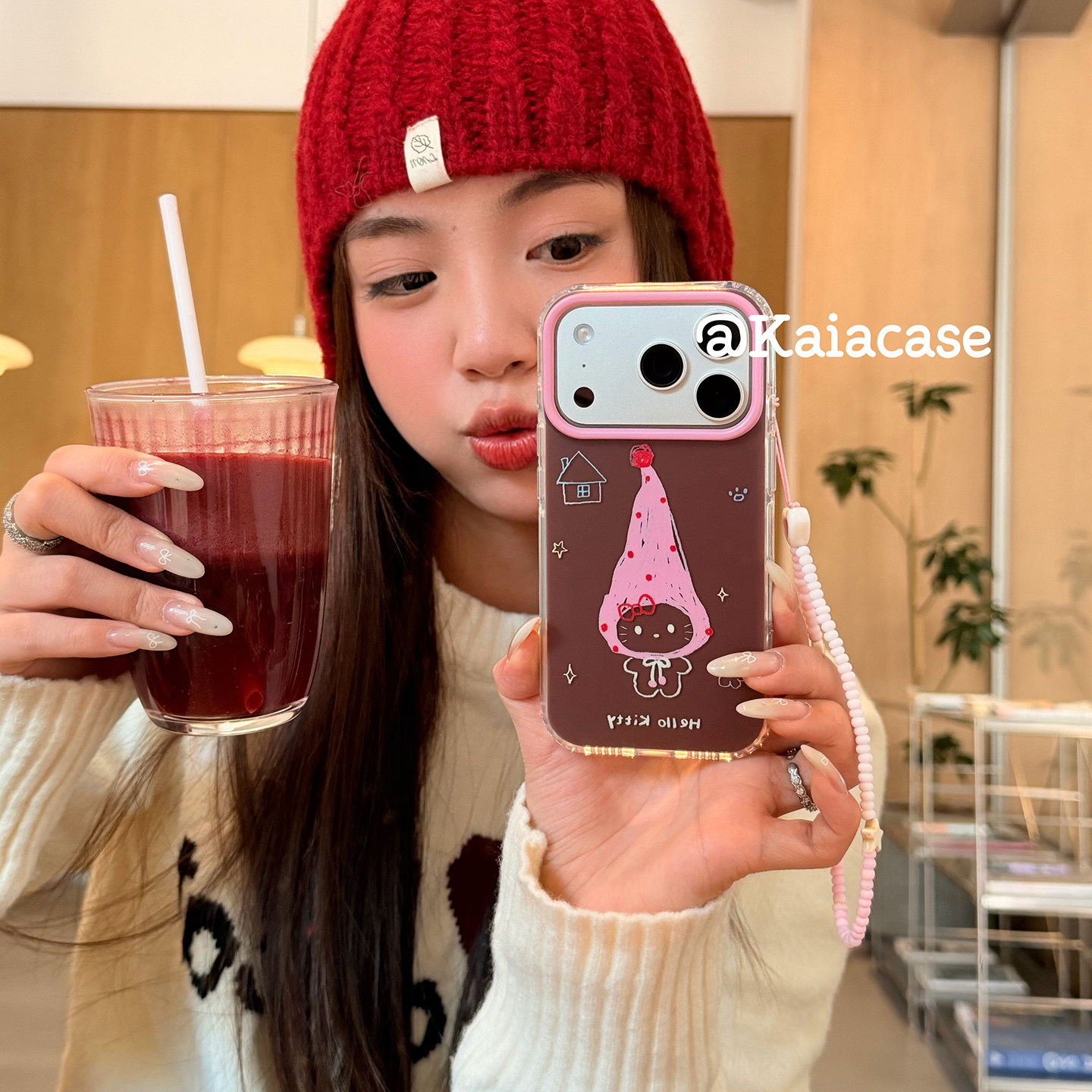 kaia 趣味涂鸦粉帽子哈喽kt适用苹果17promax手机壳iphone16pro新款15女14pro带链条15pro双层磨砂防摔手机套,3C数码配件,手机保护套/壳,淘宝优惠券,粉丝福利购,淘宝优惠卷