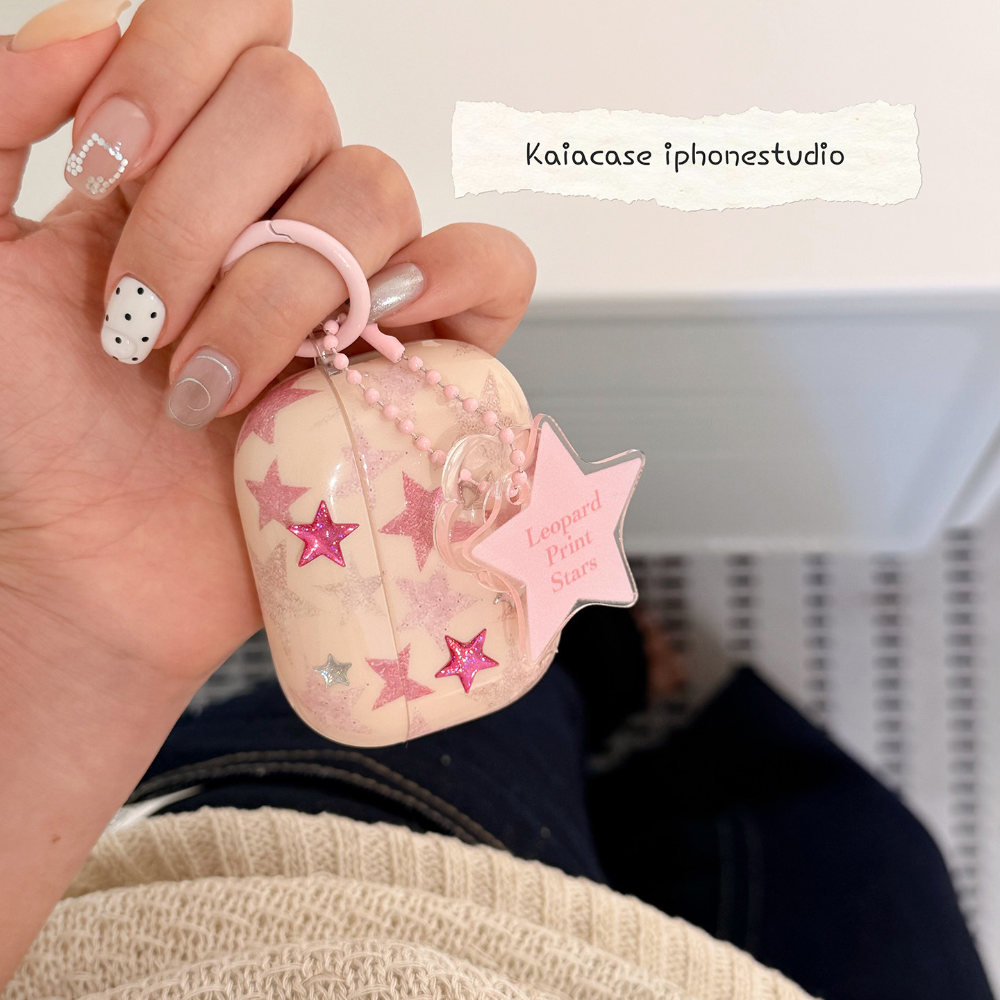 kaia 粉闪渐变五角星贴纸适用于AirPods4硅胶保护套AirPodsPro2苹果耳机套airpods3无线蓝牙2代软壳女带挂件图片