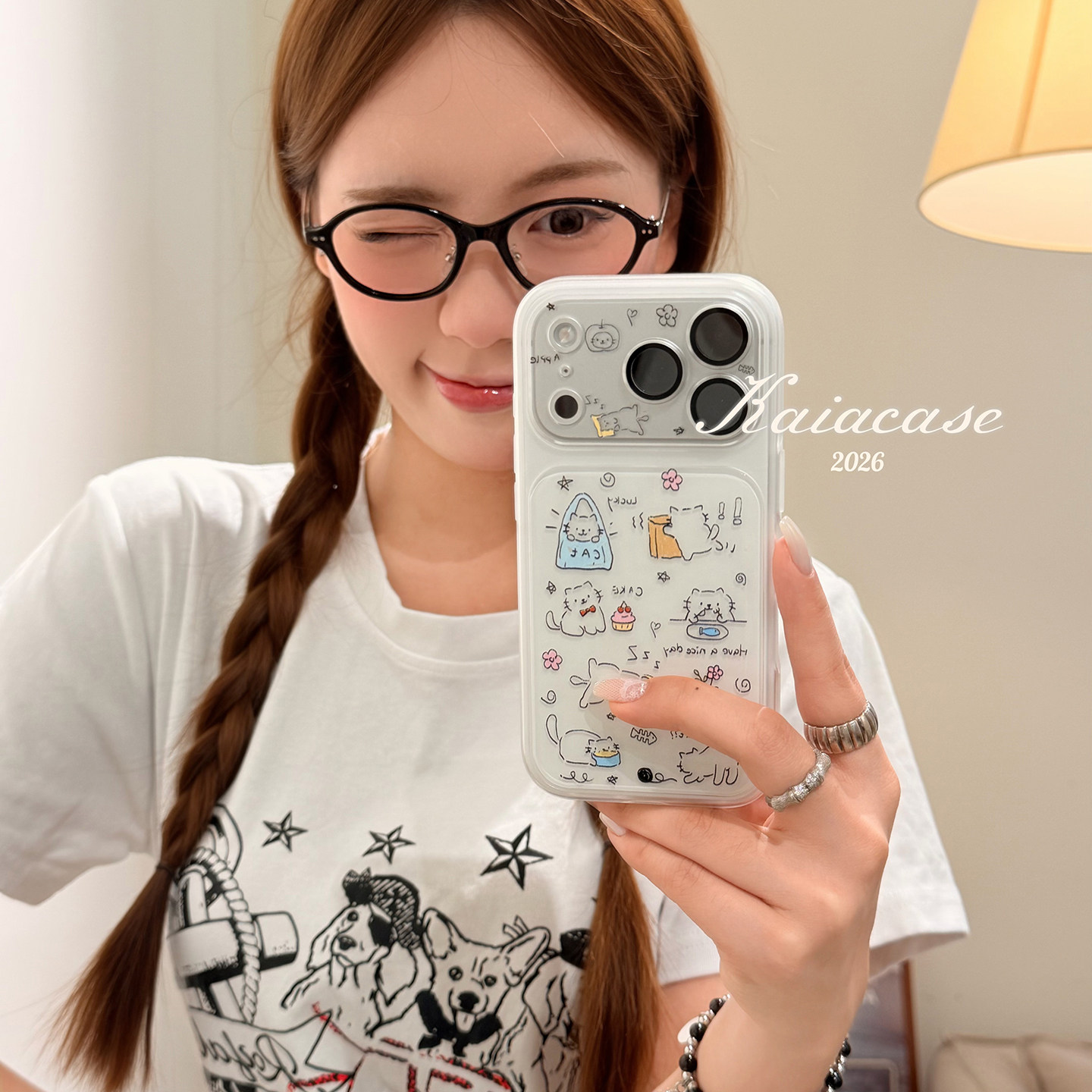 kaia涂鸦ins软萌可爱线条猫咪花朵适用苹果17promax手机壳iphone16pro新款15女17pro创意15pro全包防摔手机套