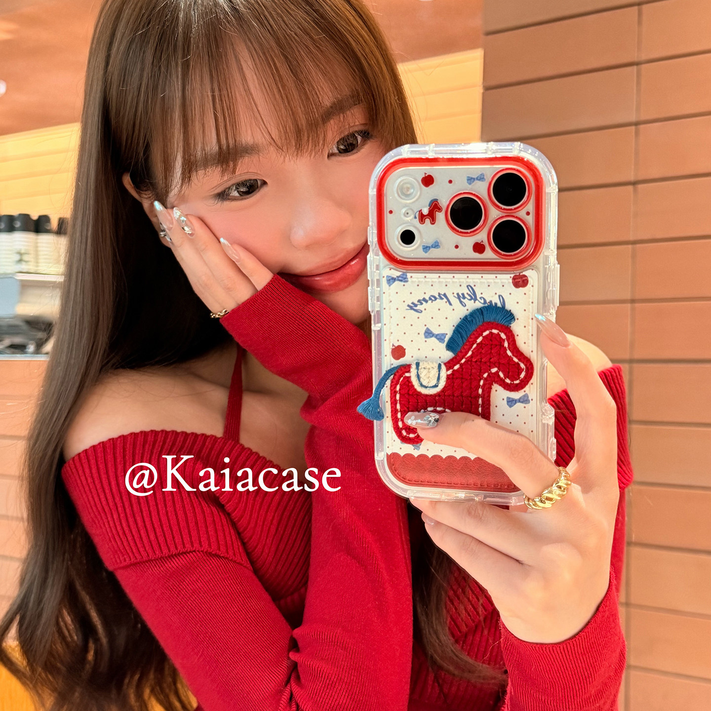 kaia趣味ins波点卡通刺绣红马适用苹果17promax手机壳iphone16pro新款13女14pro创意15pro皮质防摔手机套,3C数码配件,手机保护套/壳,淘宝优惠券,粉丝福利购,淘宝优惠卷