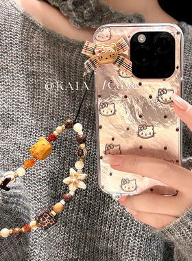 kaia ins波点栗子棕hellokitty适用苹果16promax手机壳iphone13新款13双层15女款15promax带挂绳16pro手机套