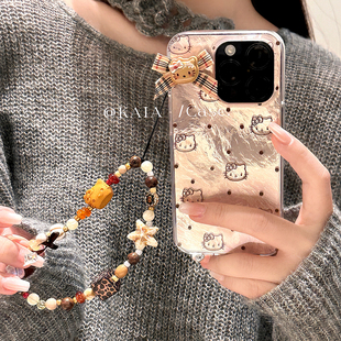 kaia ins波点栗子棕hellokitty适用苹果16promax手机壳iphone13新款13双层15女款15promax带挂绳16pro手机套