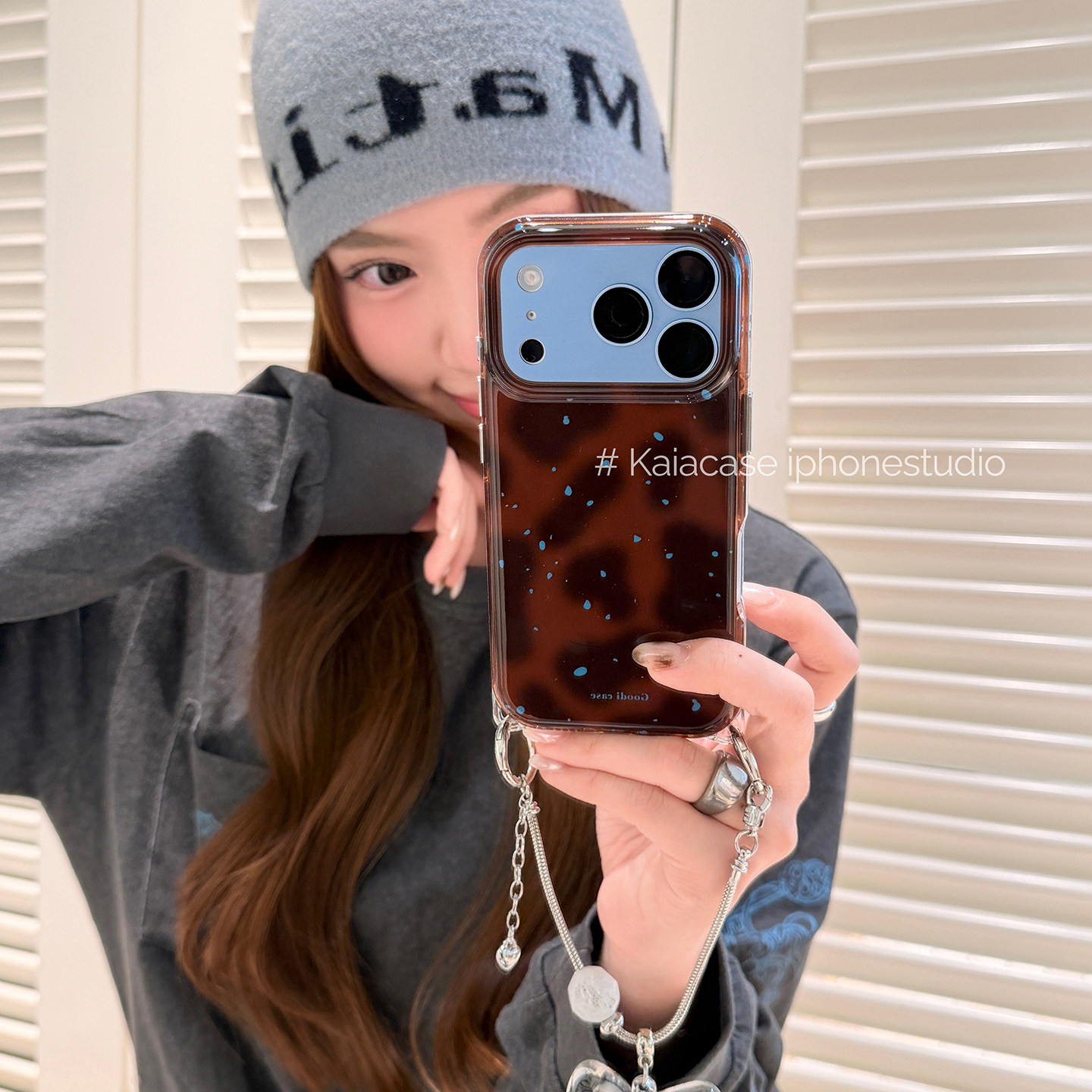 kaia 千禧辣妹水彩豹纹泼墨适用苹果18promax手机壳iphone18pro新款17pm带链条15pro女16pm全包17防摔手机套