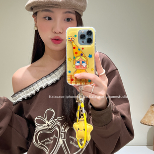 kaia 白鹿同款帽子哭娃旋转星星适用苹果17promax手机壳iphone17新款15女16promax腕带挂绳14双层防摔手机套