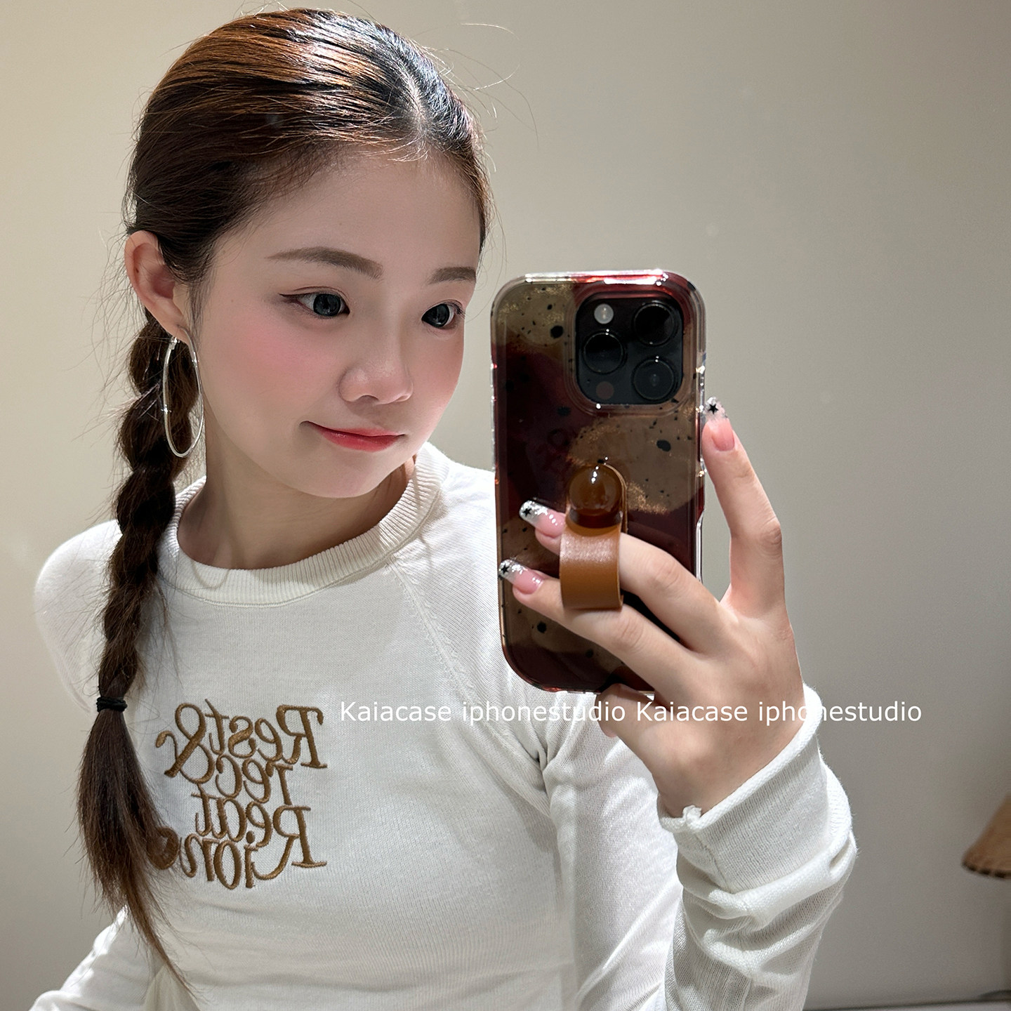 kaia 复古晕染棕渐变色泼墨圆球指扣适用苹果16promax手机壳iphone13新款15女14pro创意16pro双层防摔手机套,3C数码配件,手机保护套/壳,淘宝优惠券,粉丝福利购,淘宝优惠卷