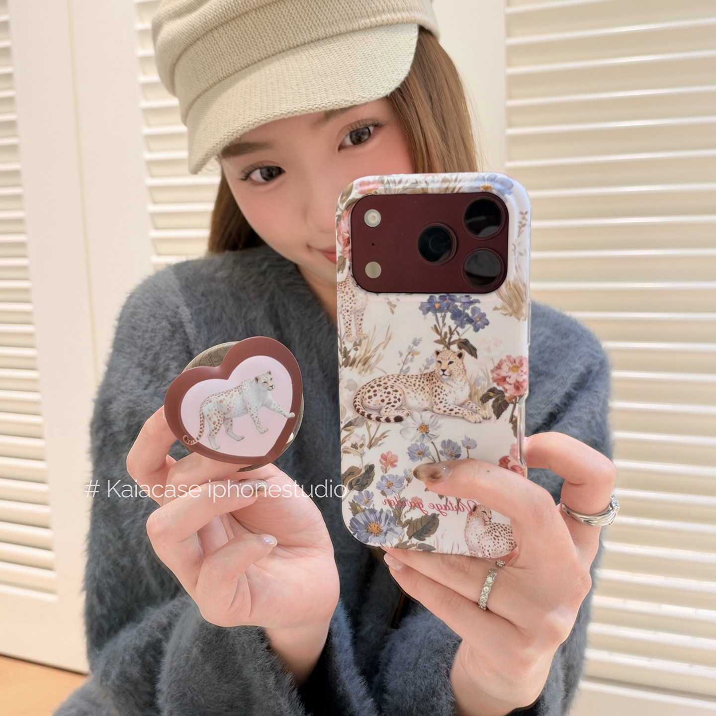 kaia优雅油画花卉豹子适用苹果18promax手机壳iphone18pro新款磨砂17pm磁吸支架15pro女16pm全包17防摔手机套