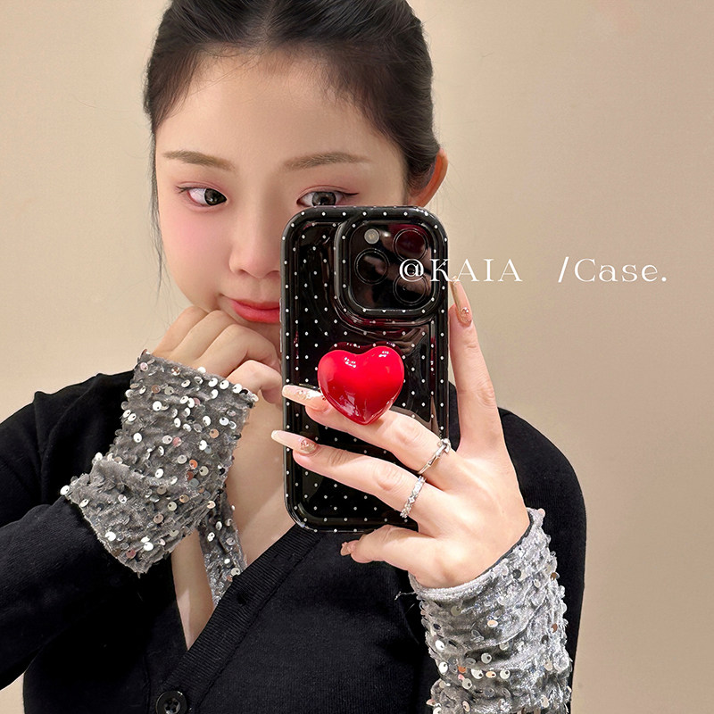 kaia 韩风ins波点红色爱心适用苹果17promax手机壳iphone13新款15创意11女14pro带支架16pro小众12防摔手机套