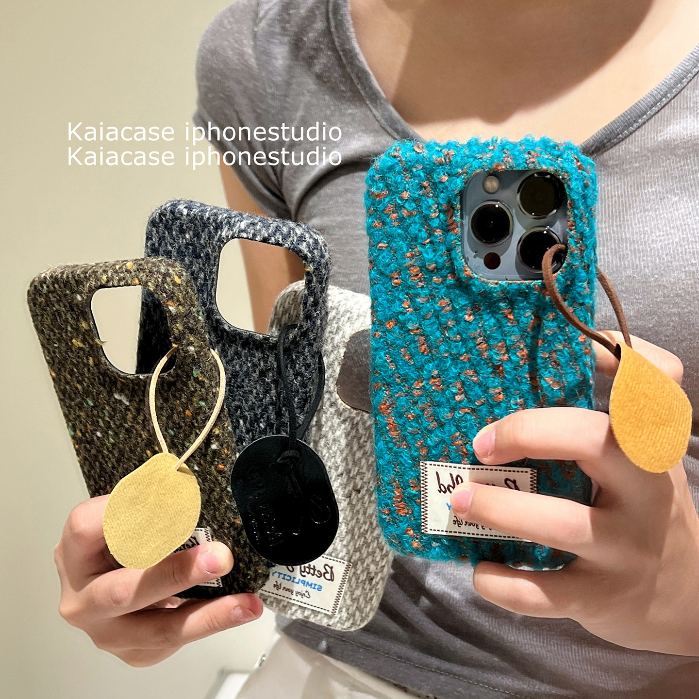 kaia秋冬款编织小香风毛绒布标签适用苹果16promax手机壳iphone13新款15女14pro防冻16pro全包布料纯色手机套,3C数码配件,手机保护套/壳,淘宝优惠券,粉丝福利购,淘宝优惠卷