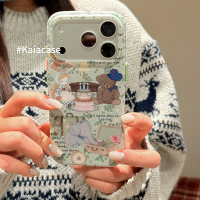 kaia 森系文艺蛋糕小熊女孩插画适用苹果17promax手机壳iphone16pro新款17女14pro创意15pro二合一防摔手机套