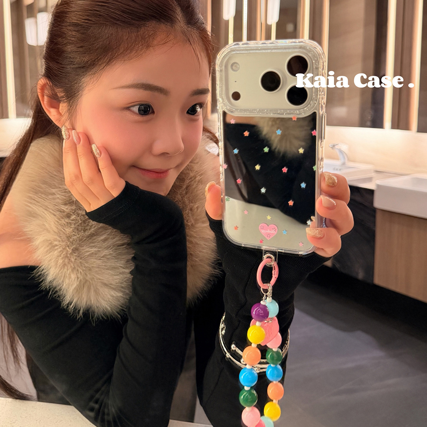 kaia韩系ins俏皮彩色小星星镜面用苹果17promax手机壳