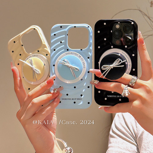 kaia ins波点蝴蝶结磁吸支架适用苹果15promax手机壳iphone14新款12亚克力17女14pro创意16promax全包手机套