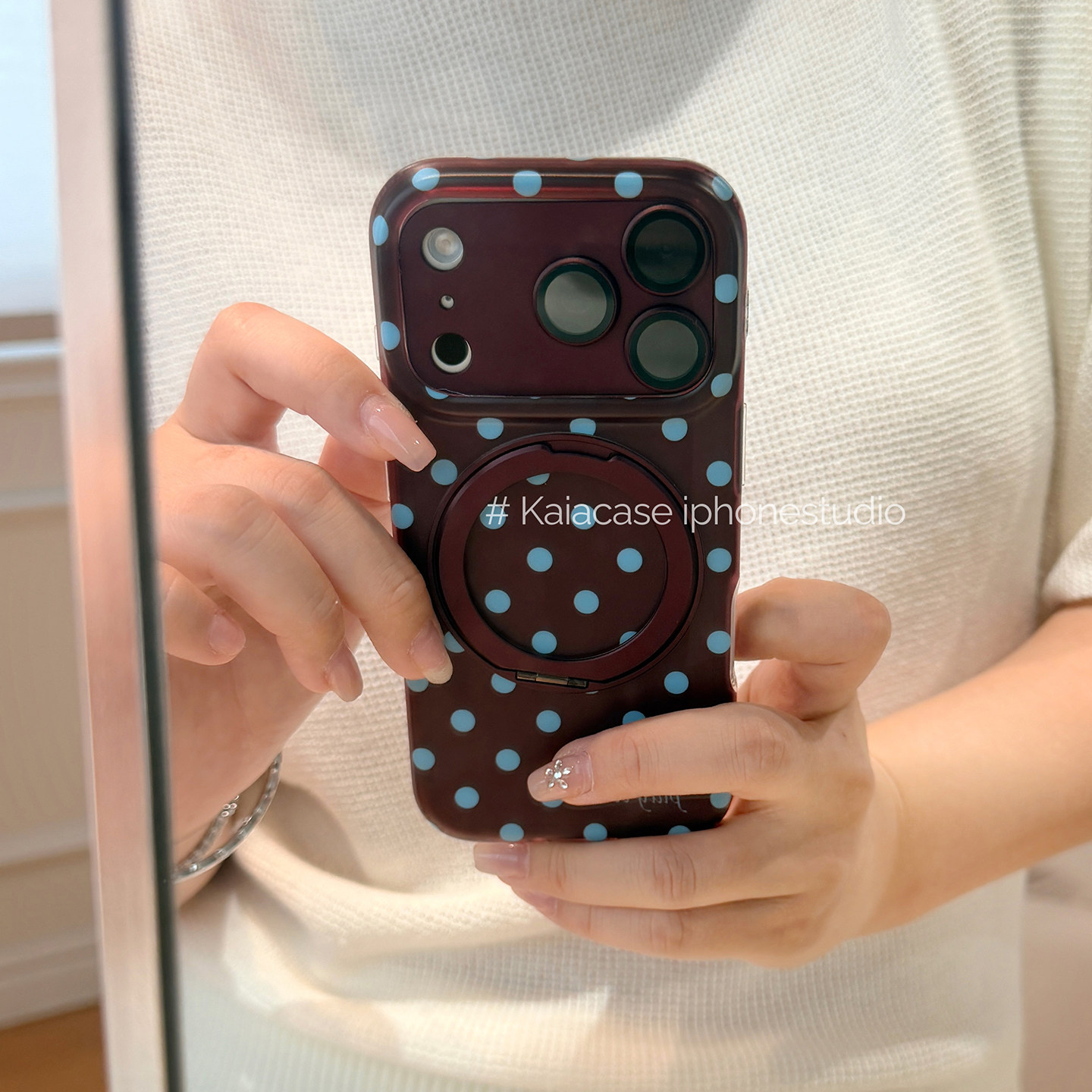 kaia ins简约俏皮波点适用于苹果18promax手机壳iphone17pro新款16支点旋转支架15女18pm全包17pro防摔手机套