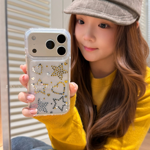 kaia 甜酷闪粉波点爱心适用于苹果18promax手机壳iphone17pro新款13/14/15/16女17pm创意18pro透明防摔手机套