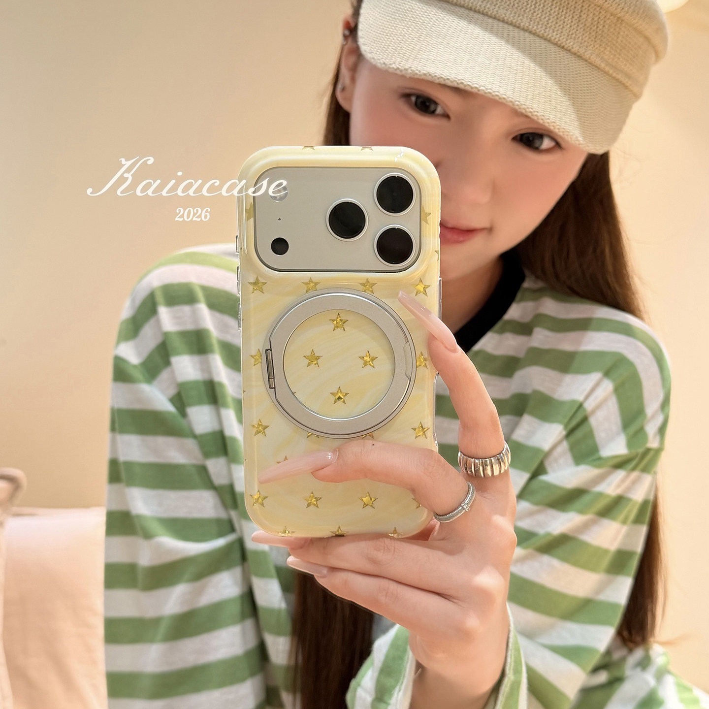 kaia 韩系ins清冷大理石纹理适用苹果18promax手机壳iphone17pro新款16女15pro支点支架18pro全包防摔手机套