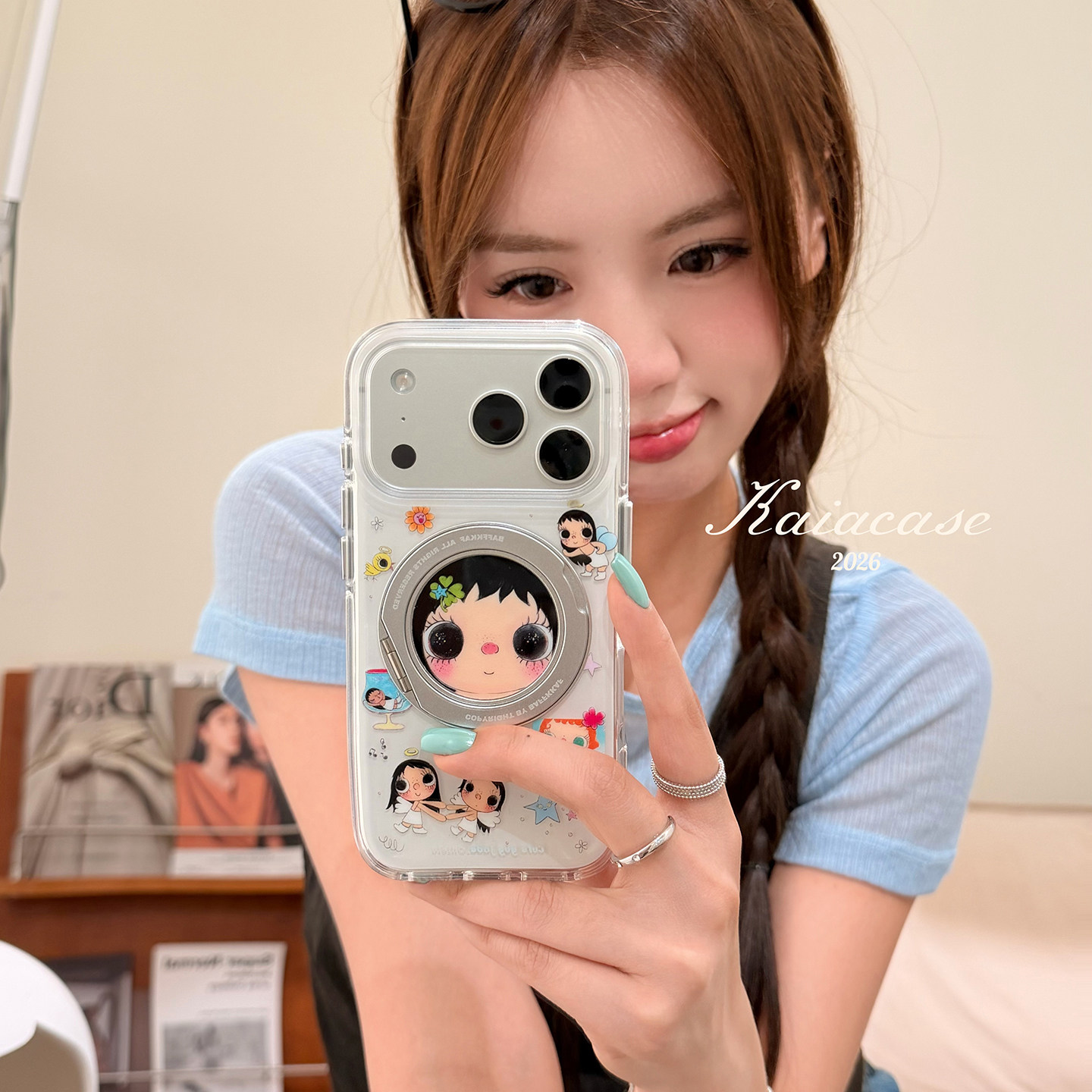 kaia日韩趣味卡通天使小玉yuy适用苹果17promax手机壳iphone16pro新款15女17pro支点支架15pro全包防摔手机套