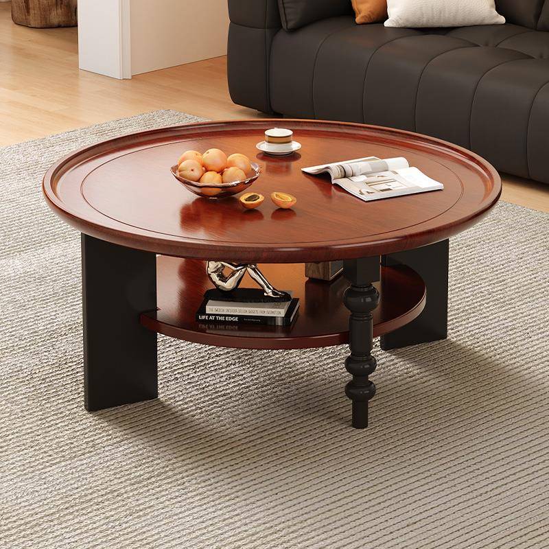 中古风实木圆形茶几客厅家用小户型轻奢高级感法式复古创意圆桌子