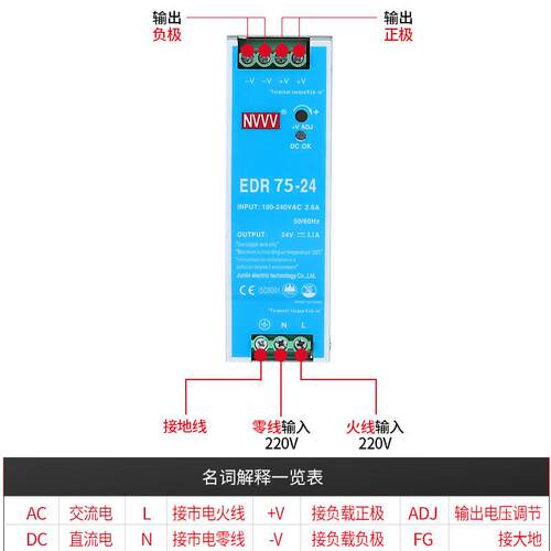 NVVVEDR-75导轨开关电源(75W左右)工业级导轨电源12v6a24v3aEDR-7