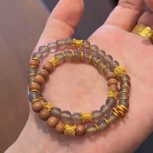 烟紫玉髓盘缠古法工艺檀木双层手链