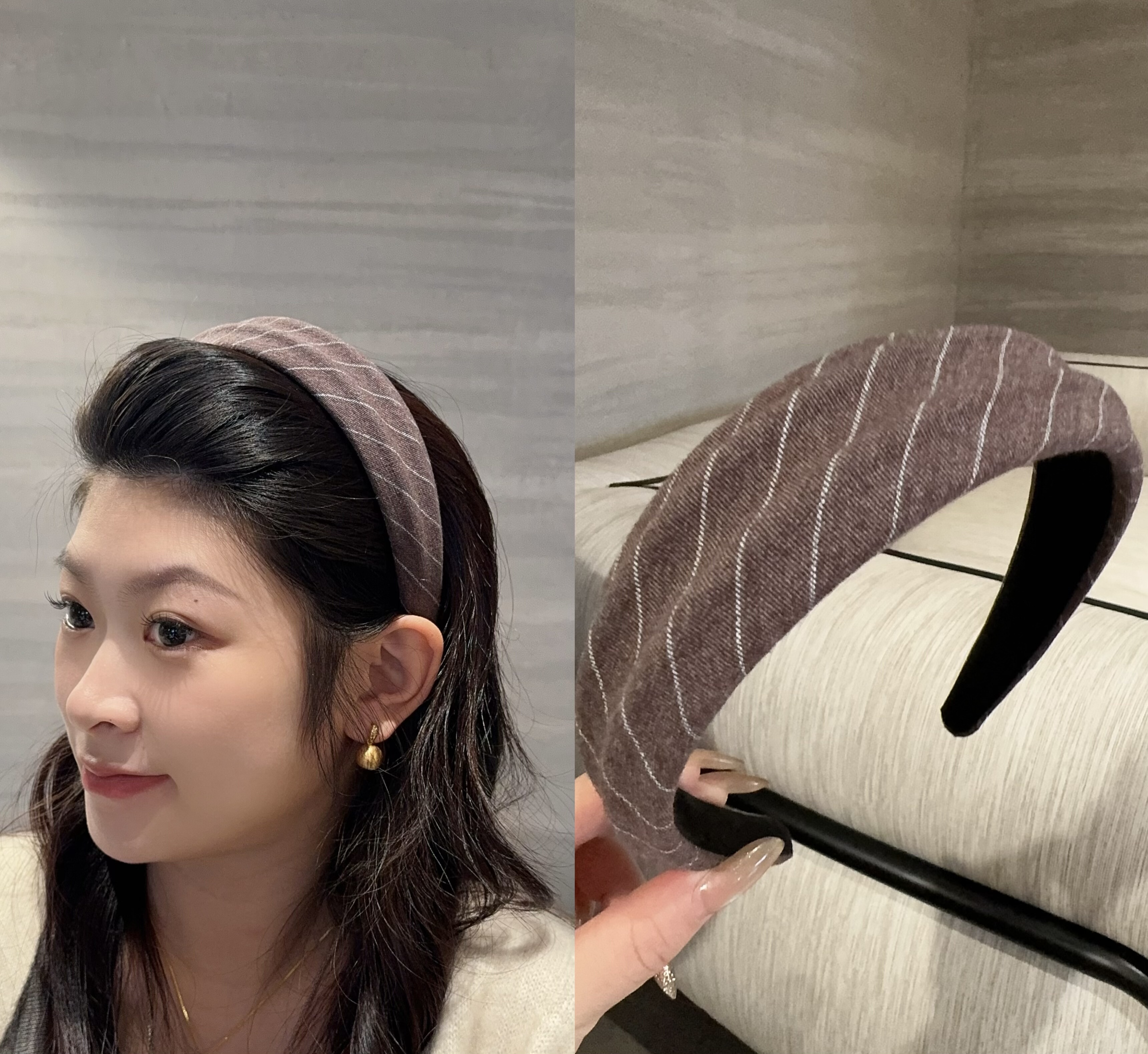 奶茶条纹格发箍