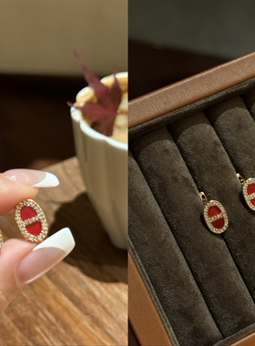 红玉髓CD猪鼻耳环