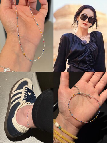 满天星彩虹多巴胺碎银子925通体银项链