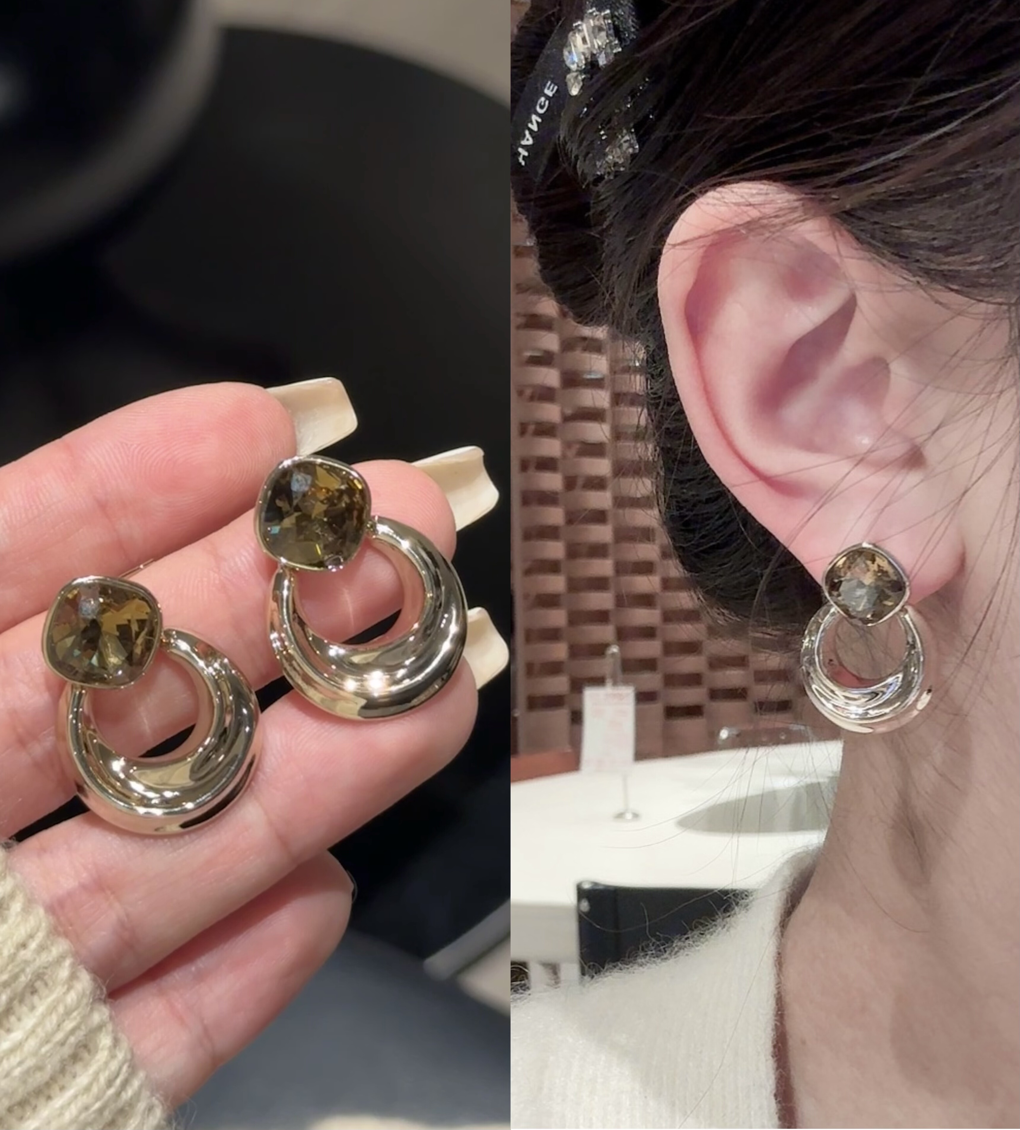 香槟金色水晶几何耳环,珠宝/钻石/翡翠,手饰,淘宝优惠券,粉丝福利购,淘宝优惠卷