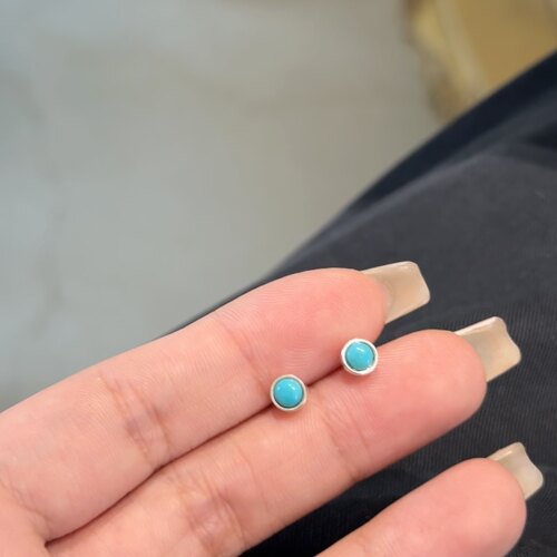精品绿松石925通体银耳钉