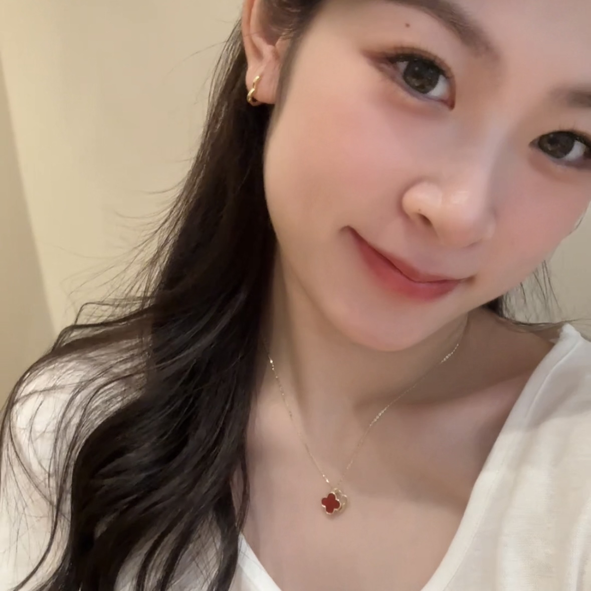 红玉髓四叶草纯银项链