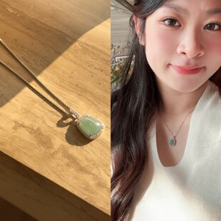 蓝水翡翠项链 通体纯银