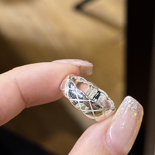 菱格纹纯银戒指