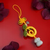 麦玲玲双桔翡翠玉荷包挂饰如意双桔包包手机钥匙扣编织款 添财挂绳