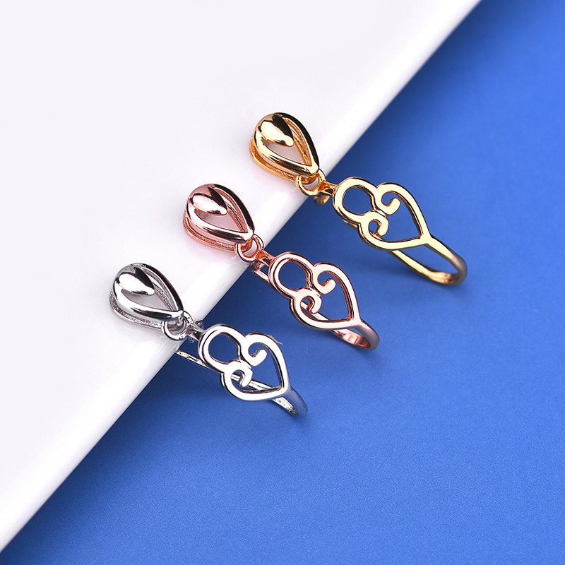 s925纯银 心形倒扣式吊坠扣平安扣夹扣 手工编织首饰diy配件