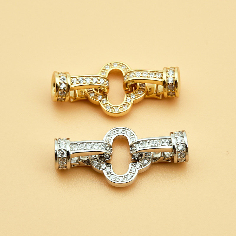 925纯银微镶扣子配件 花朵连体扣 手工DIY手链项链搭扣材料配饰