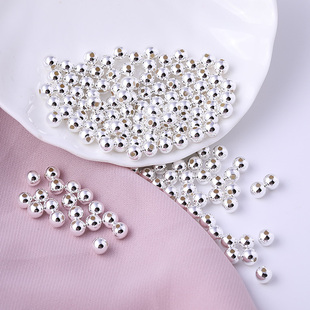 手工DIY串珠手链脚链配件 光珠银豆 925纯银珠子散珠 圆珠转运珠