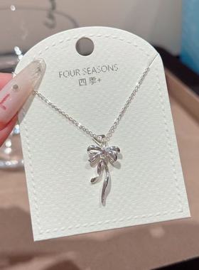 跨境韩版蝴蝶结项链简约气质ins网红小红书首饰女轻奢高级感项链
