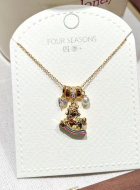 小马项链中国风时尚沙金木马吊坠锁骨链新年国潮小众百搭马年项链