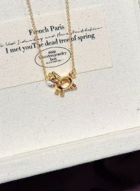 马年项链时尚中国风新年锁骨链精致小马吊坠沙金小众百搭国潮项链