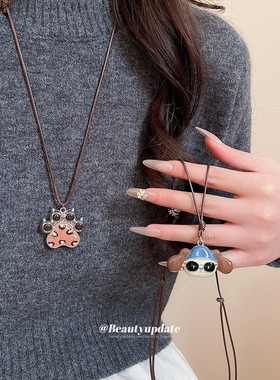 皮革滴油小狗猫爪项链创意卡通轻奢高级感毛衣链设计感小众饰品女