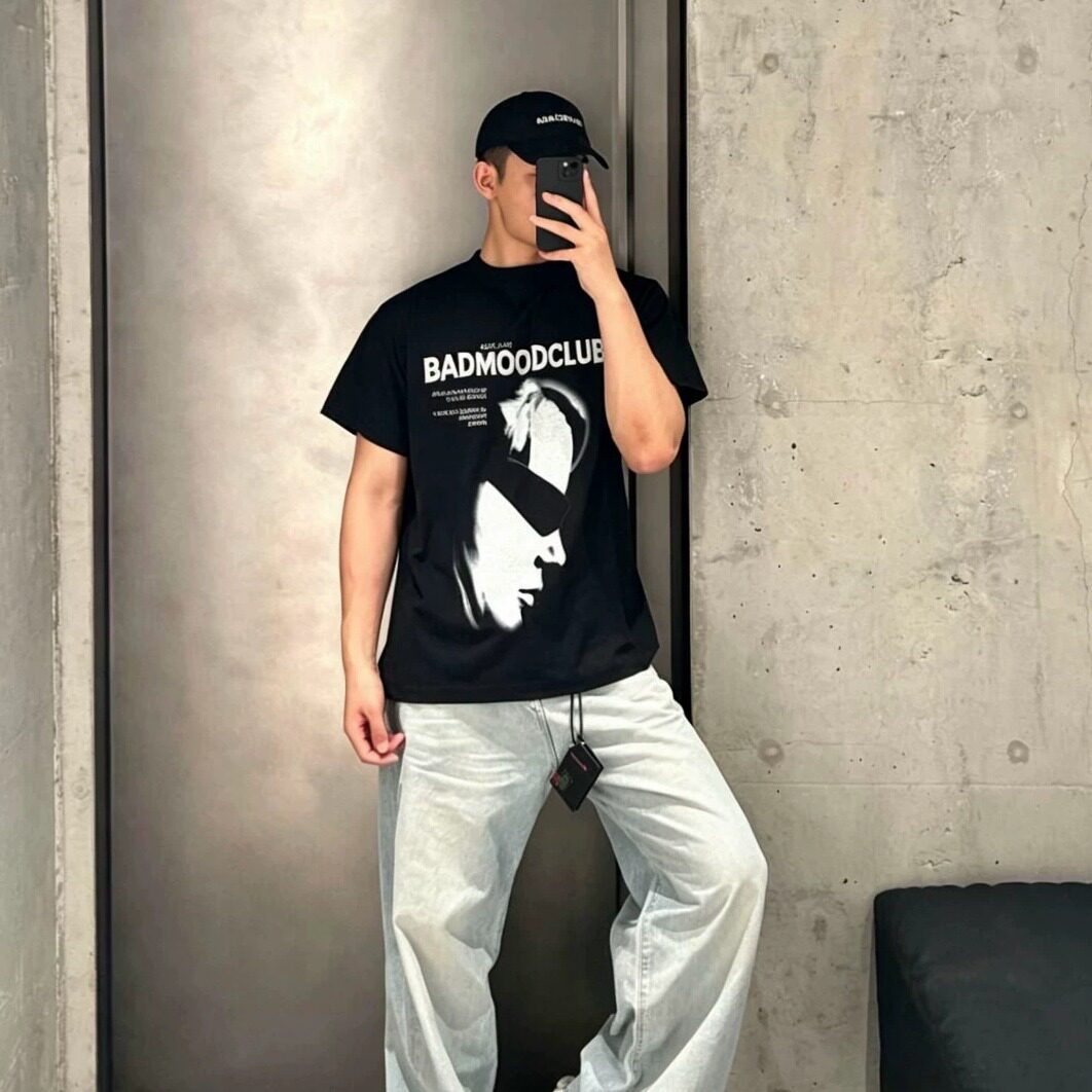 BMC 26ss 墨镜人像艺术印花oversize圆领短袖T恤lady in shades