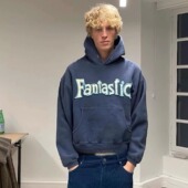 复古ERL Fantastic贴布短款 boxy卫衣水洗做旧帽衫 BMC美式 ROSE同款