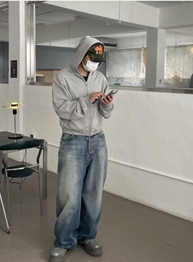 BMC重工Large baggy刷蜡涂层廓形阔腿牛仔裤蜡面裤yanggeng88同款