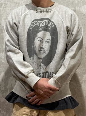 Saint Mx6 Sex Pistols女王专辑封面印花破坏脏染灰色加绒卫衣