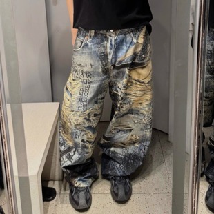 2023M宽松休闲裤 BMC糜烂破坏涂鸦3D数码 打印错觉印花baggy阔腿裤