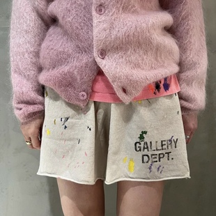 泥染做舊潑墨英文logo刀割卷邊短褲 BMC Gallery Dept美式 男女同款
