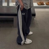 BMC高克重Loop圆环刺绣五条杠条纹卫裤 pp同款 宽松简约长裤 运动裤