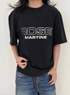 Martine Rose 新款 金属感烫画logo水洗做旧短袖 黑色经典宽松T恤