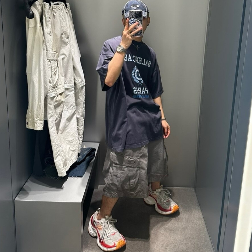 BMC重工水泥灰Loop刺绣脏染破坏做旧cargo五分短裤廓形过膝工装裤,男装,短裤,淘宝优惠券,粉丝福利购,淘宝优惠卷