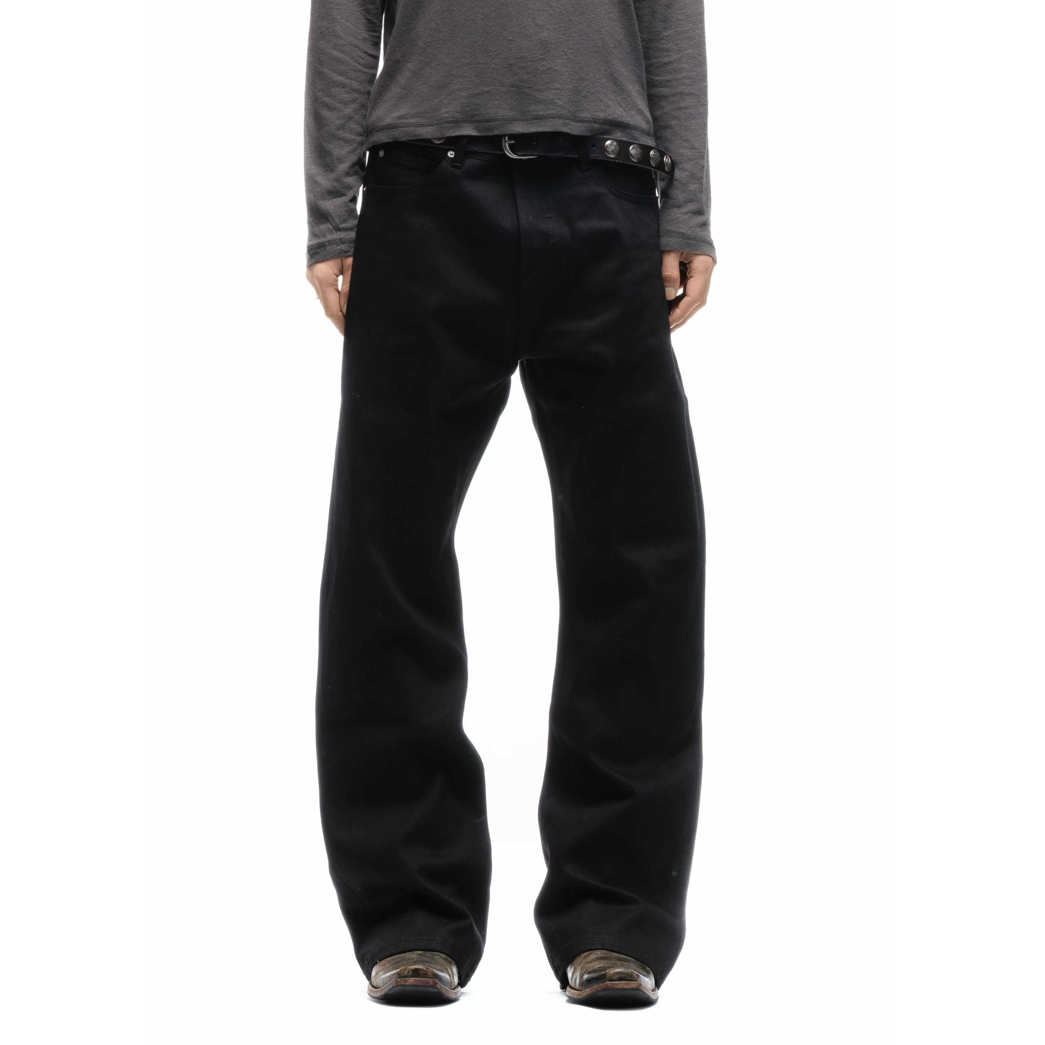 thumbnail for American vintage nofaith Nissan red-rimmed red ears pure black original cow bootcut jeans bootcut fit boot pants