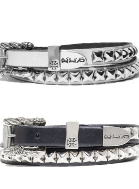 ERD忧郁的富二代 复古朋克风单排铆钉真皮腰带做旧雕花logo皮带